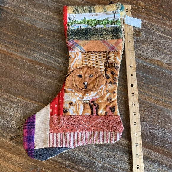 Christmas Stocking Quilted Patchwork Fabric Dog Puppy NEW 18” Handmade - Picture 3 of 5